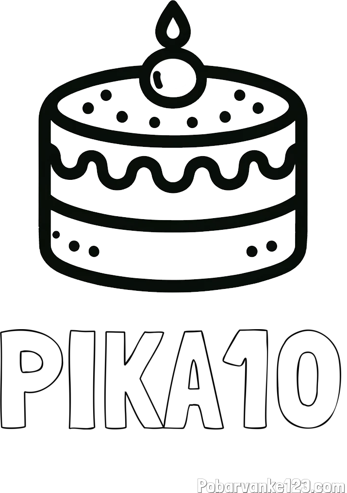 Pobarvanka imena PIKA10 in otroška pobarvanka majhne torte