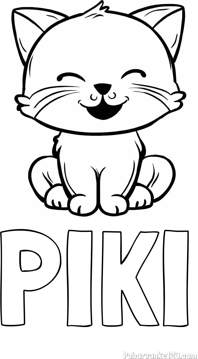 Pobarvanka imena PIKI in pobarvanka prikupne mačke