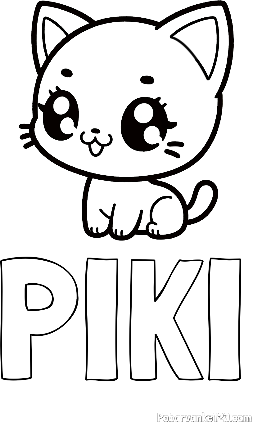 Pobarvanka imena PIKI in pobarvnaka ljubke muce v anime slogu