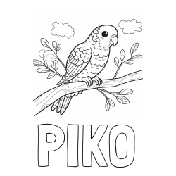 Online izdelana pobarvanka - Pobarvanka imena PIKO in pobarvanka ljubkega kanarčka na veji
