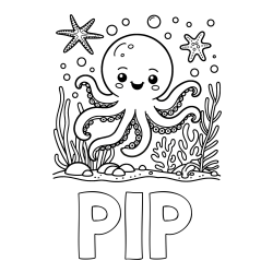 Online izdelana pobarvanka - Pobarvanka imena PIP in pobarvanka hobotnice