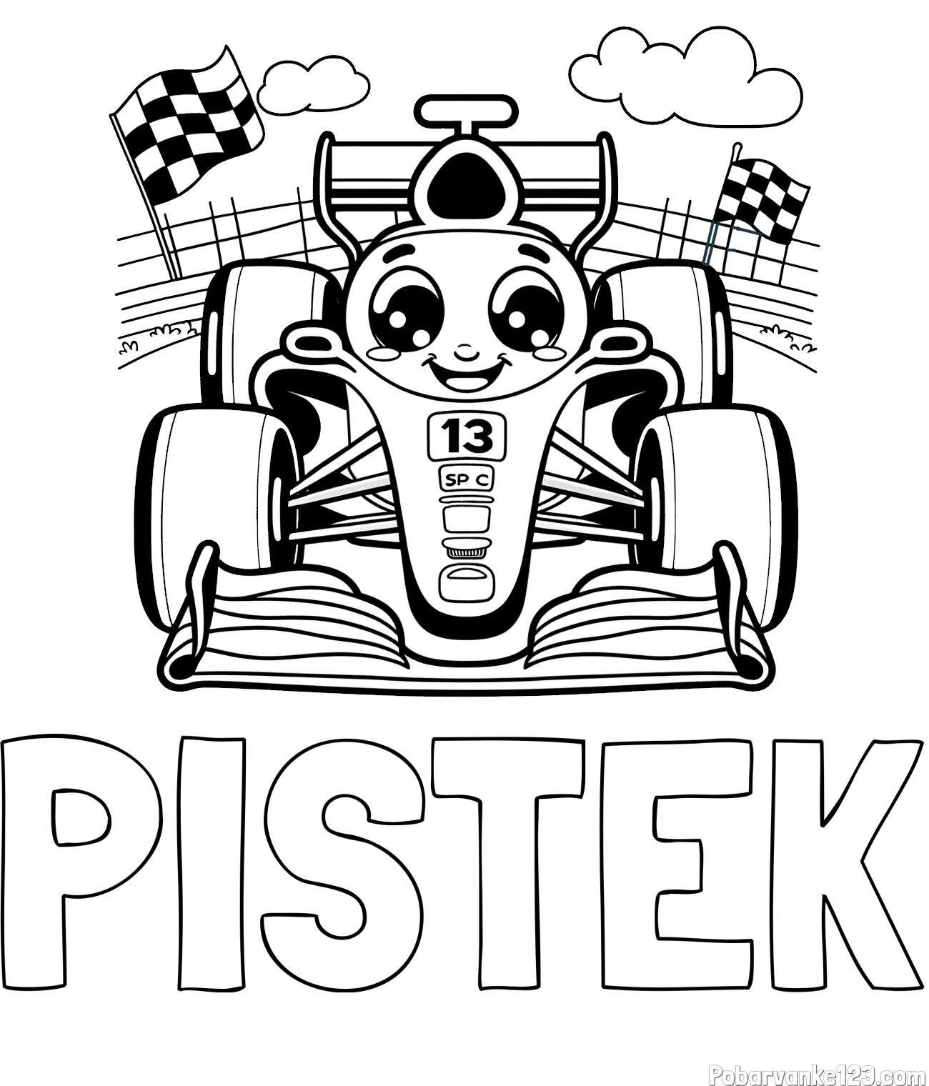 Pobarvanka imena PIŠTEK in otroška pobarvanka FORMULA 1