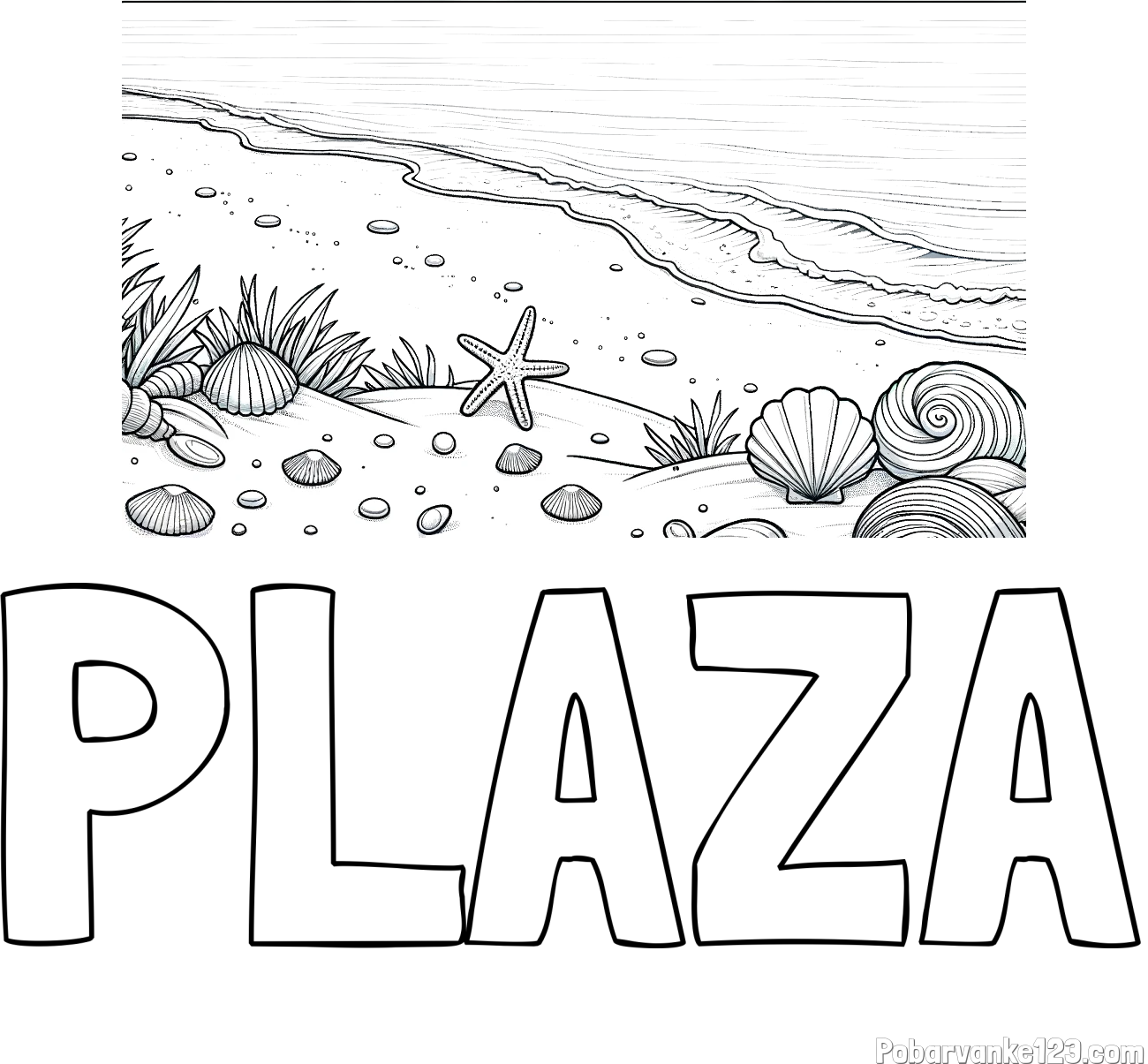 Pobarvanka imena PLAŽA in pobarvanka morja in plaže