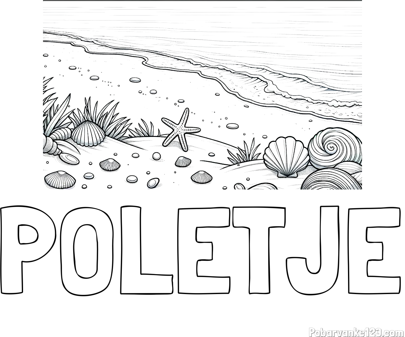 Pobarvanka imena POLETJE in pobarvanka morja in plaže
