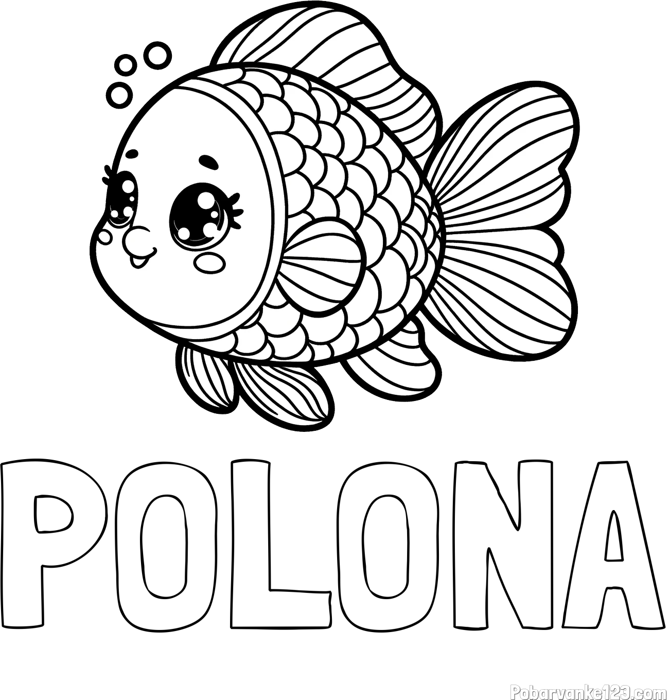 Pobarvanka imena POLONA in pobarvanka ribe z bujnimi plavutmi