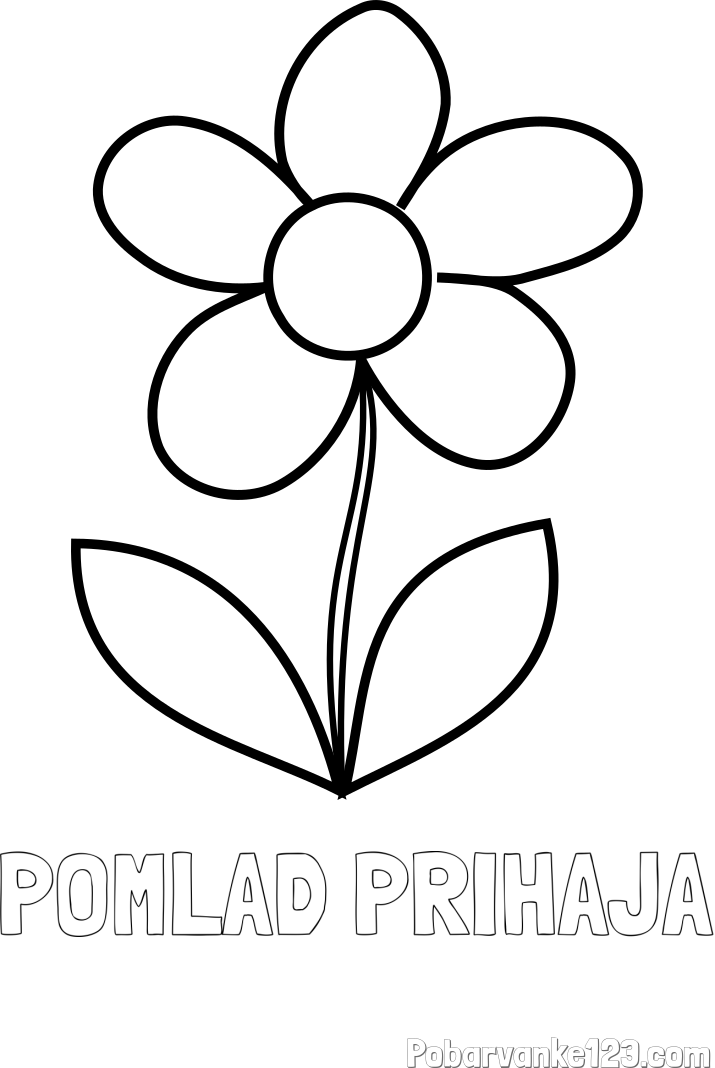 Pobarvanka imena POMLAD PRIHAJA in pobarvanka lepe cvetlice