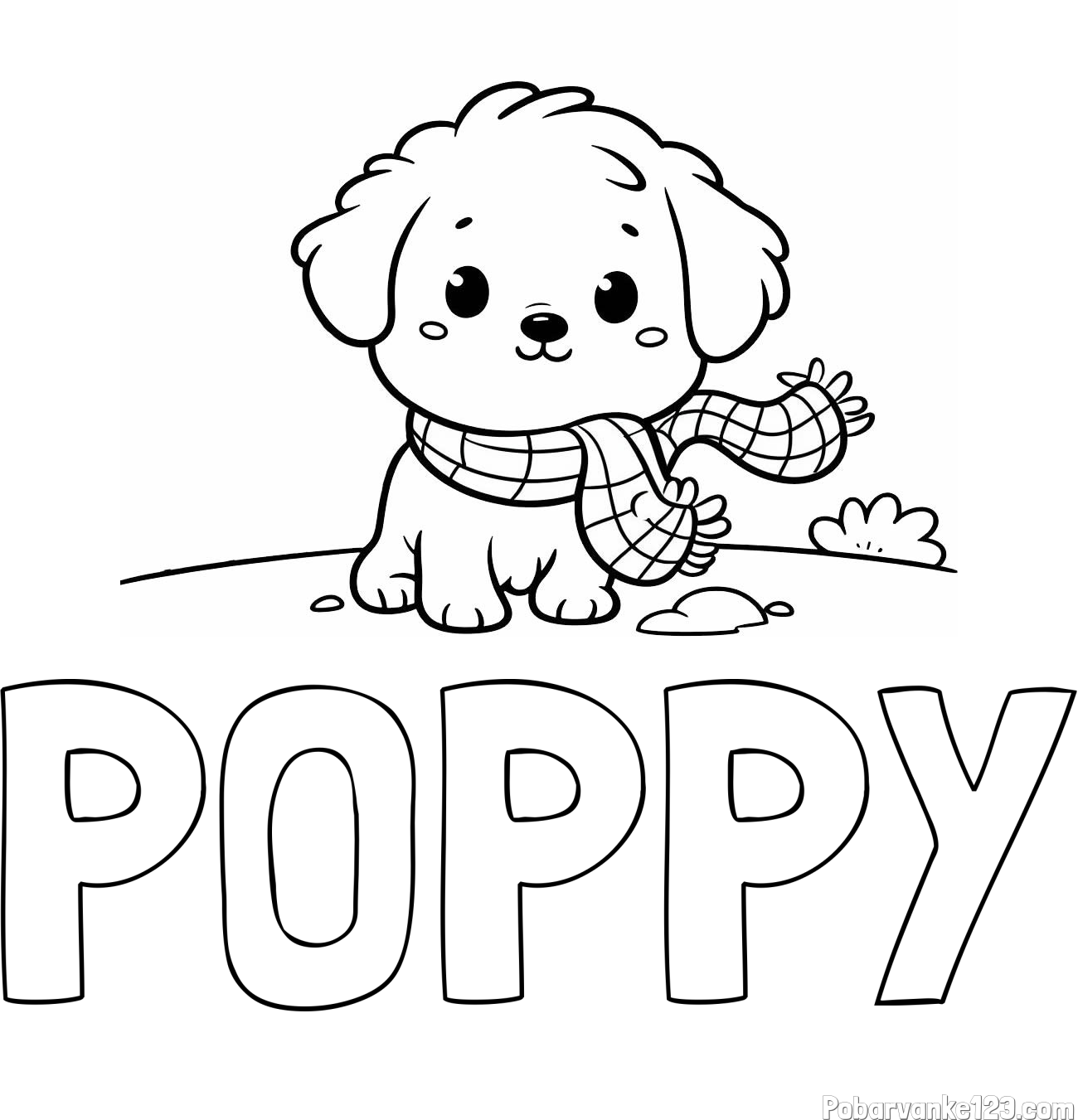 Pobarvanka imena POPPY in pobarvanka prikupnega psička