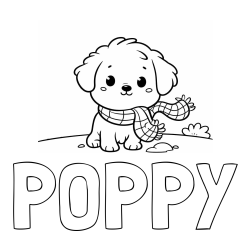 Online izdelana pobarvanka - Pobarvanka imena POPPY in pobarvanka prikupnega psička