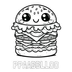 Online izdelana pobarvanka - Pobarvanka imena PPAABBLLOO in otroška pobarvanka nasmejanega hamburgerja