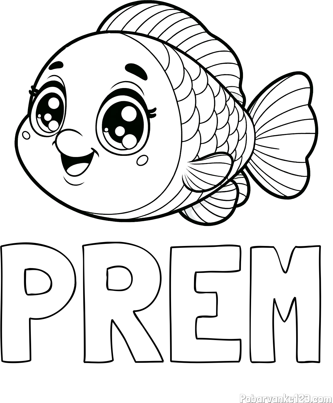 Pobarvanka imena PREM in pobarvanka prisrčne ribe