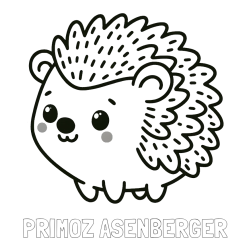 Online izdelana pobarvanka - Pobarvanka imena PRIMOŽ AŠENBERGER in pobarvanka ljubkega ježka