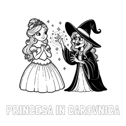 Online izdelana pobarvanka - Pobarvanka imena PRINCESA IN ČAROVNICA in pobarvanka zlobne čarovnice, ki poskuša začarati princesko