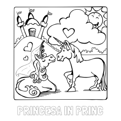 Online izdelana pobarvanka - Pobarvanka imena PRINCESA IN PRINC in pobarvanka zaljubljenih samorogov