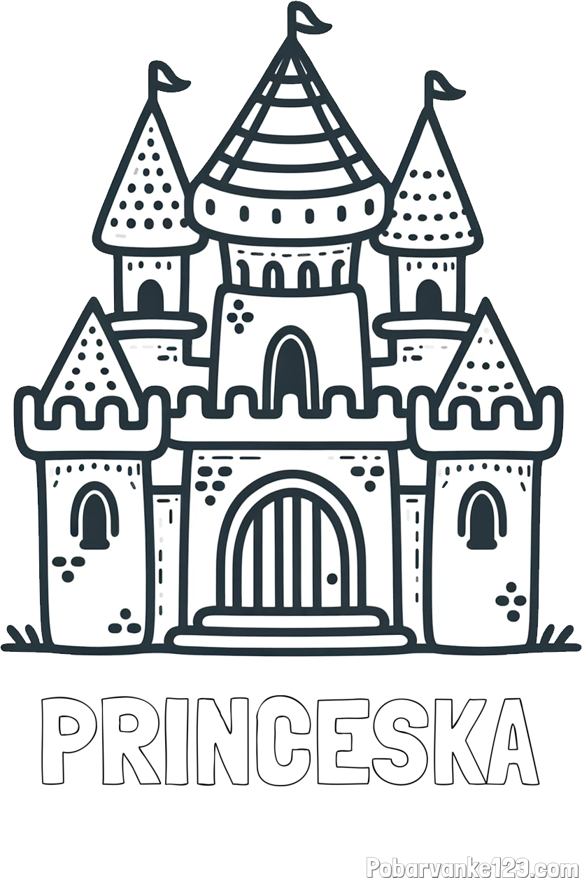 Pobarvanka imena PRINCESKA in otroška pobarvanka gradu