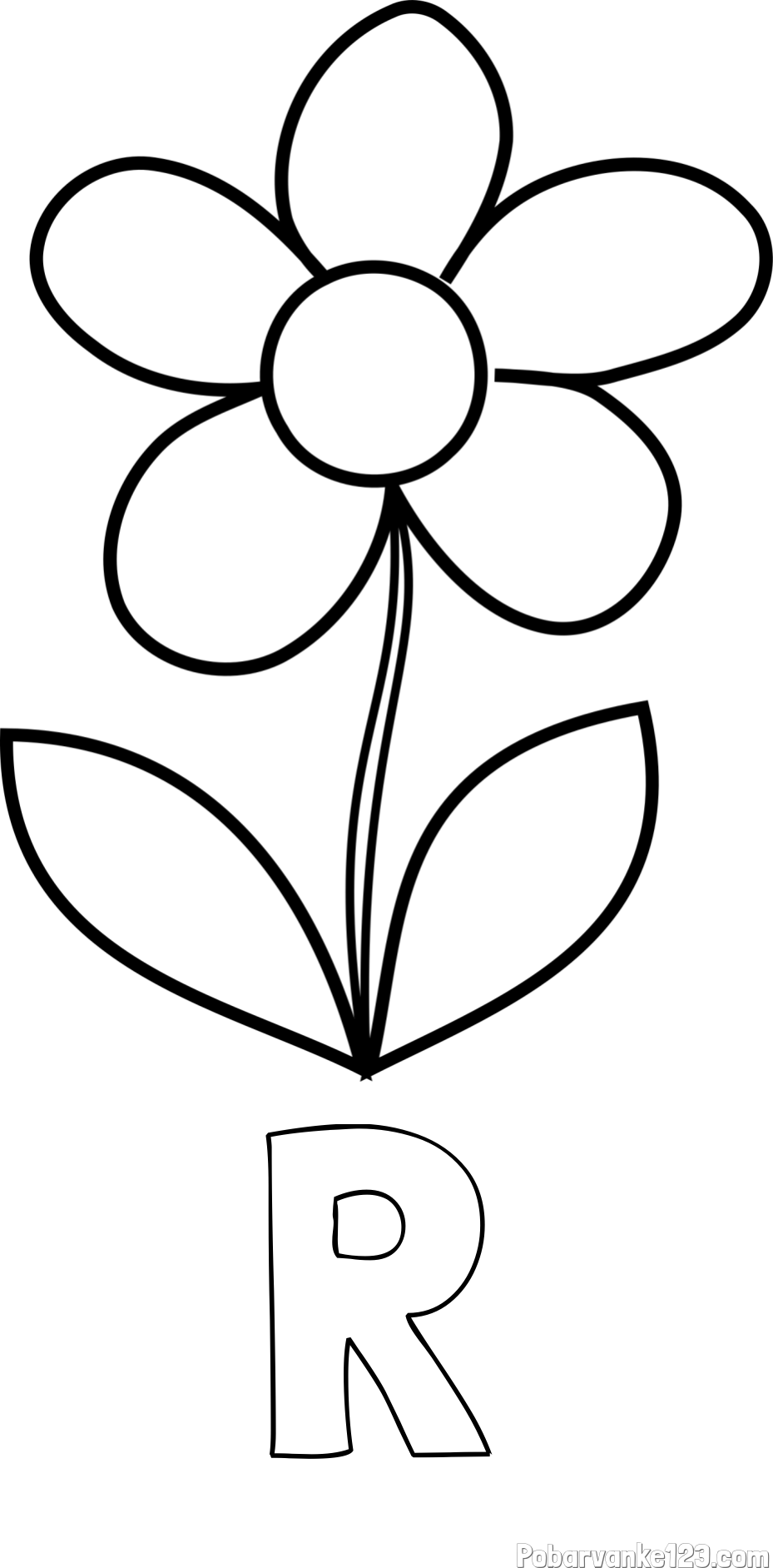 Pobarvanka imena R in otroška pobarvanka rože