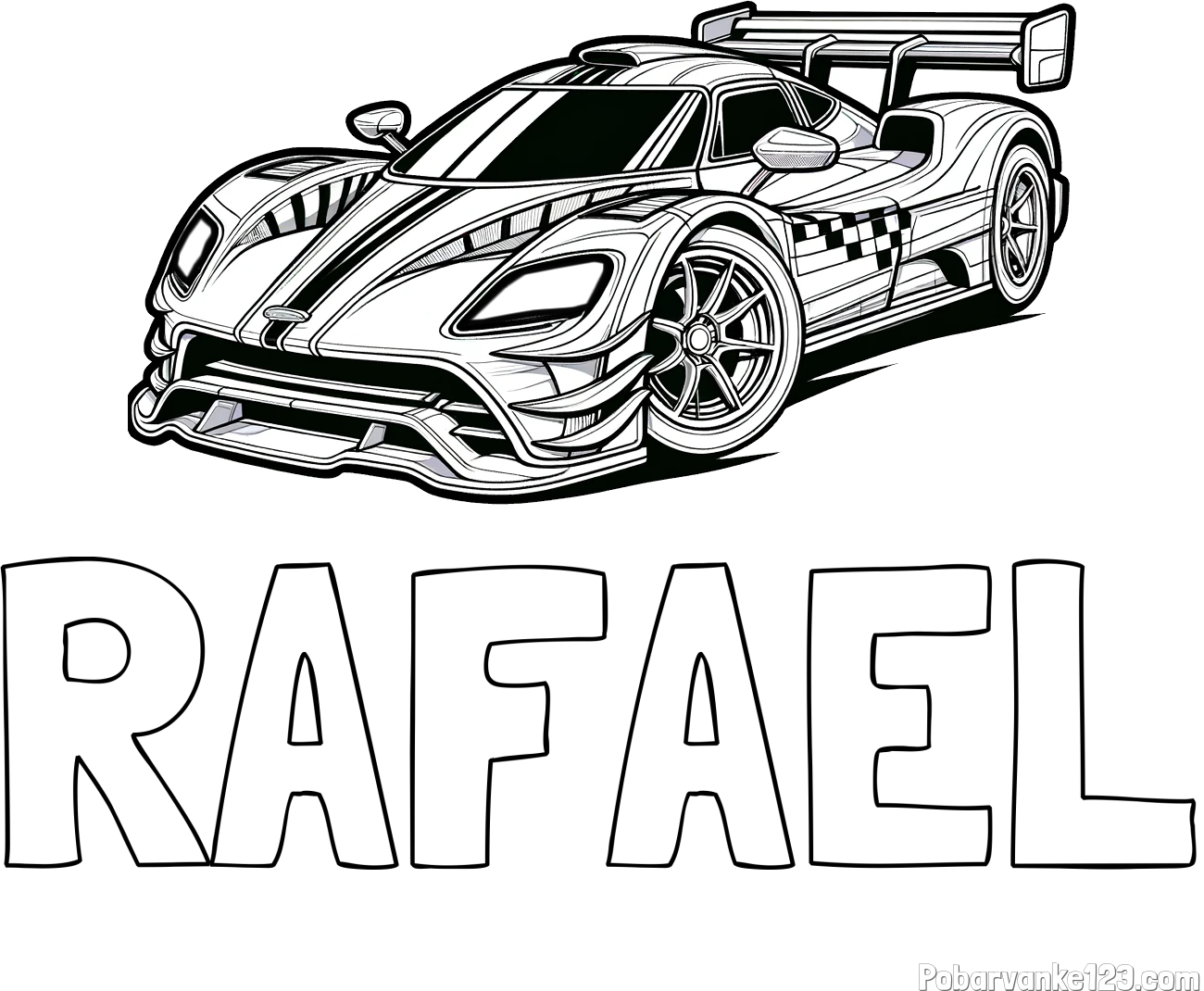 Pobarvanka imena RAFAEL in pobarvanka modernega športnega avtomobila