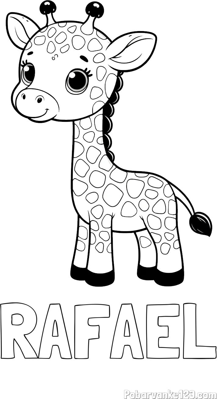 Pobarvanka imena RAFAEL in pobarvanka simpatične žirafe