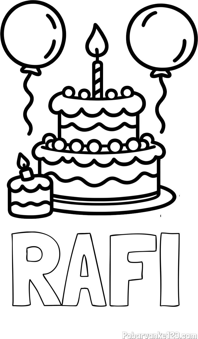 Pobarvanka imena RAFI in pobarvanka velike rojstnodnevne torte
