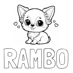 Online izdelana pobarvanka - Pobarvanka imena RAMBO in pobarvanka čivave