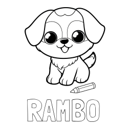 Online izdelana pobarvanka - Pobarvanka imena RAMBO in pobarvanka prikupnega kužka