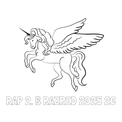 Online izdelana pobarvanka - Pobarvanka imena RAP 2. B RAZRED 2025 26 in lepa pobarvanka samoroga