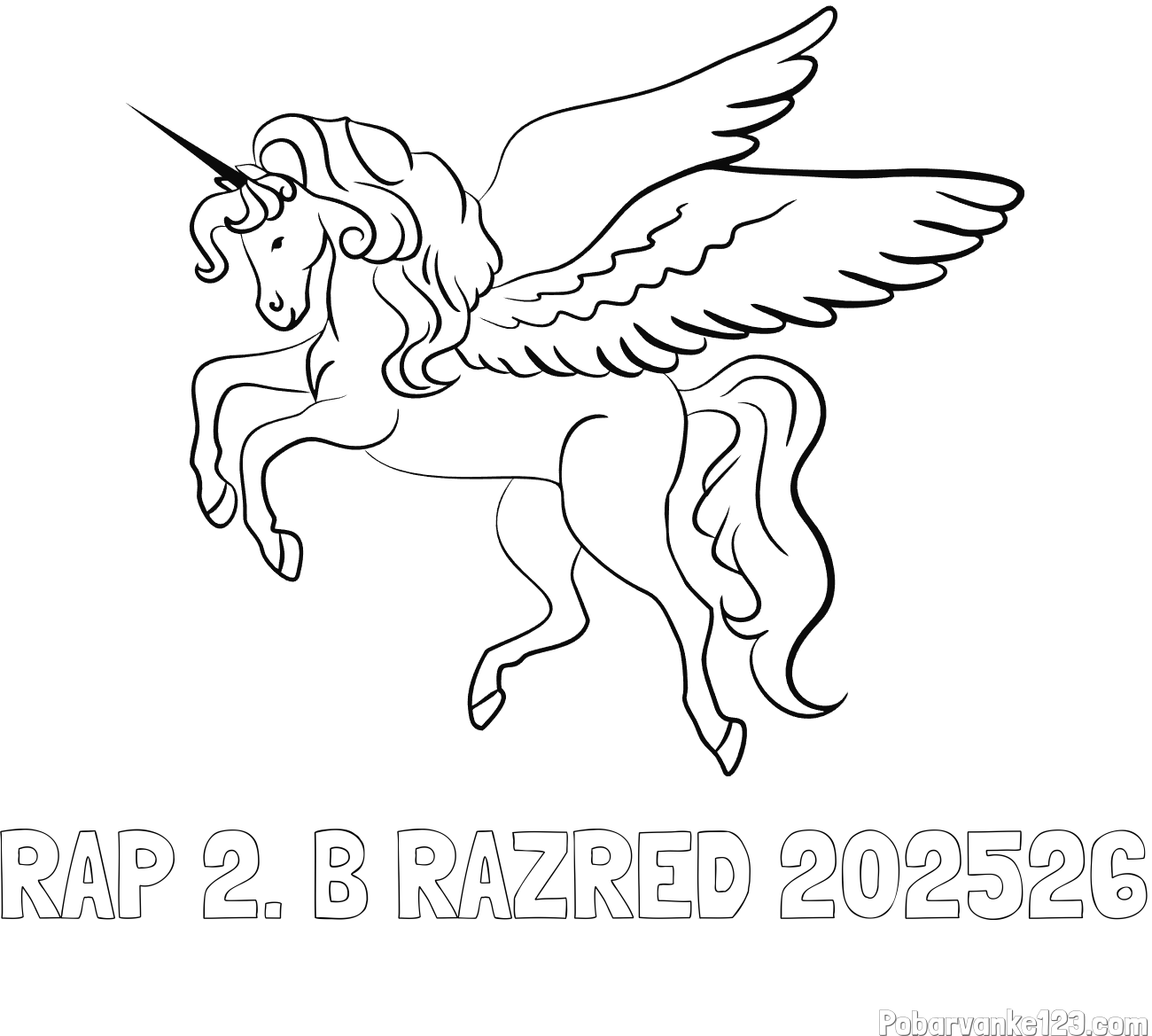 Pobarvanka imena RAP 2. B RAZRED 202526 in lepa pobarvanka samoroga