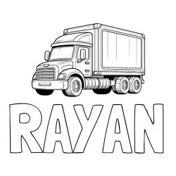 Online izdelana pobarvanka - Pobarvanka imena RAYAN in pobarvanka velikega in zmogljivega tovornjaka