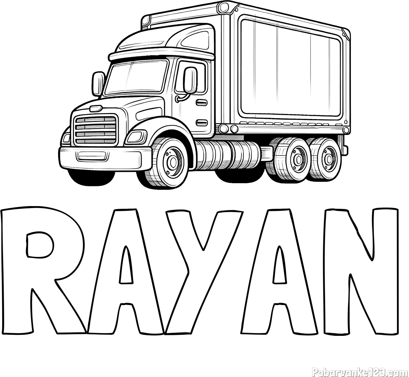 Pobarvanka imena RAYAN in pobarvanka velikega in zmogljivega tovornjaka