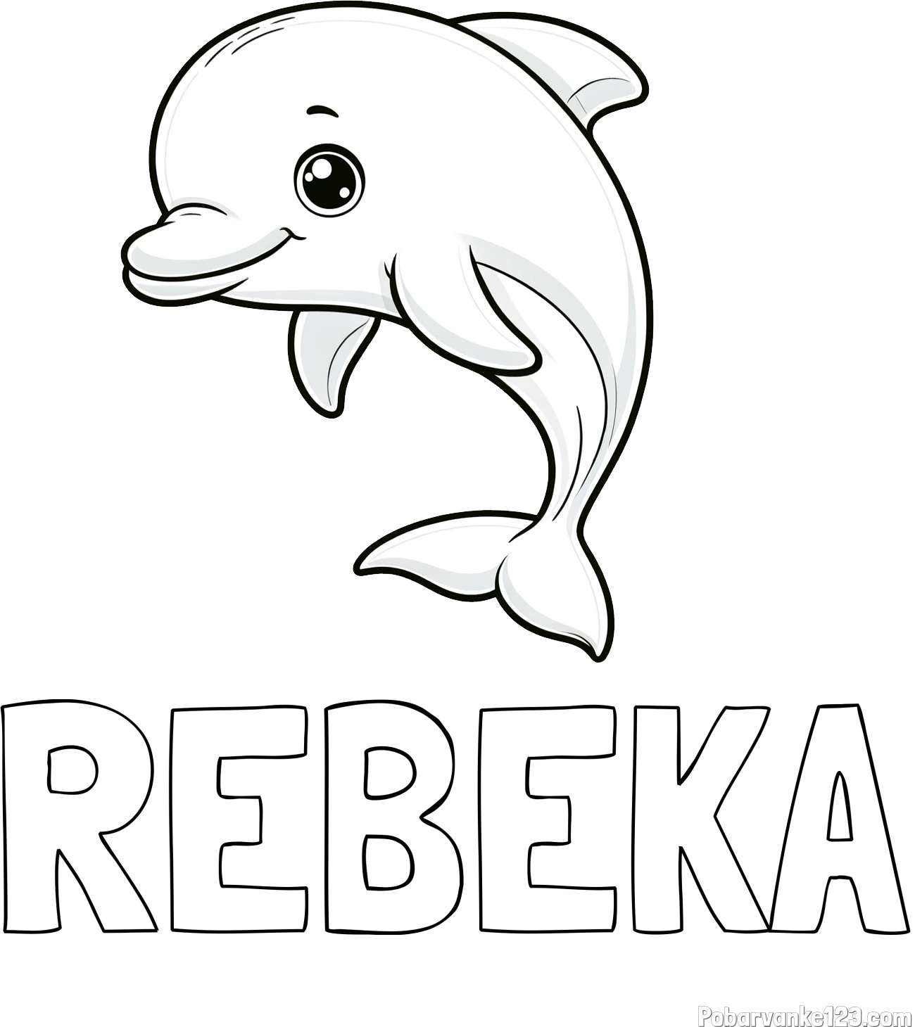 Pobarvanka imena REBEKA in otroška pobarvanka ljubkega delfina
