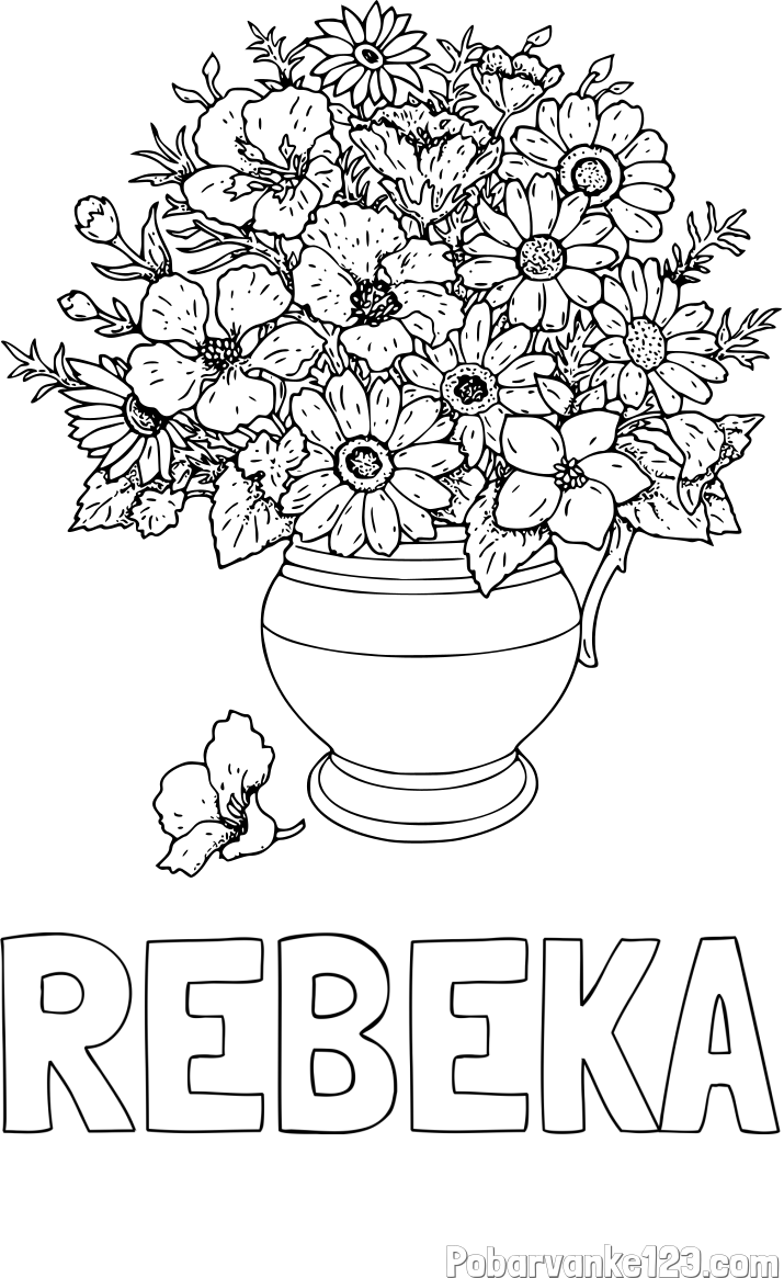 Pobarvanka imena REBEKA in pobarvanka cvetja v vazi