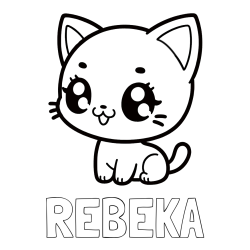 Pobarvanka imena REBEKA in pobarvnaka ljubke muce v anime slogu