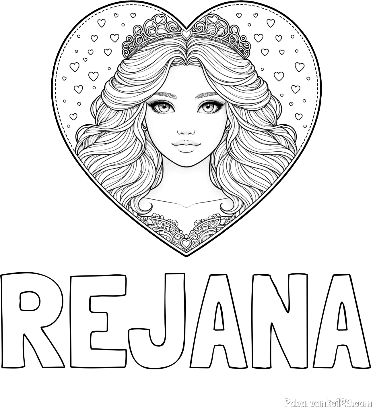 Pobarvanka imena REJANA in pobarvanka ljubke princese v srčku