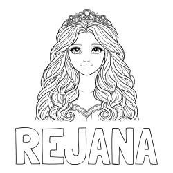 Online izdelana pobarvanka - Pobarvanka imena REJANA in pobarvanka ljubke princese z bujnimi lasmi