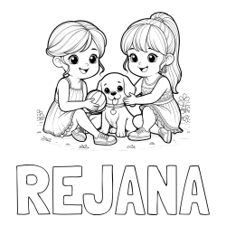 Online izdelana pobarvanka - Pobarvanka imena REJANA in pobarvanka prijateljic s kužkom