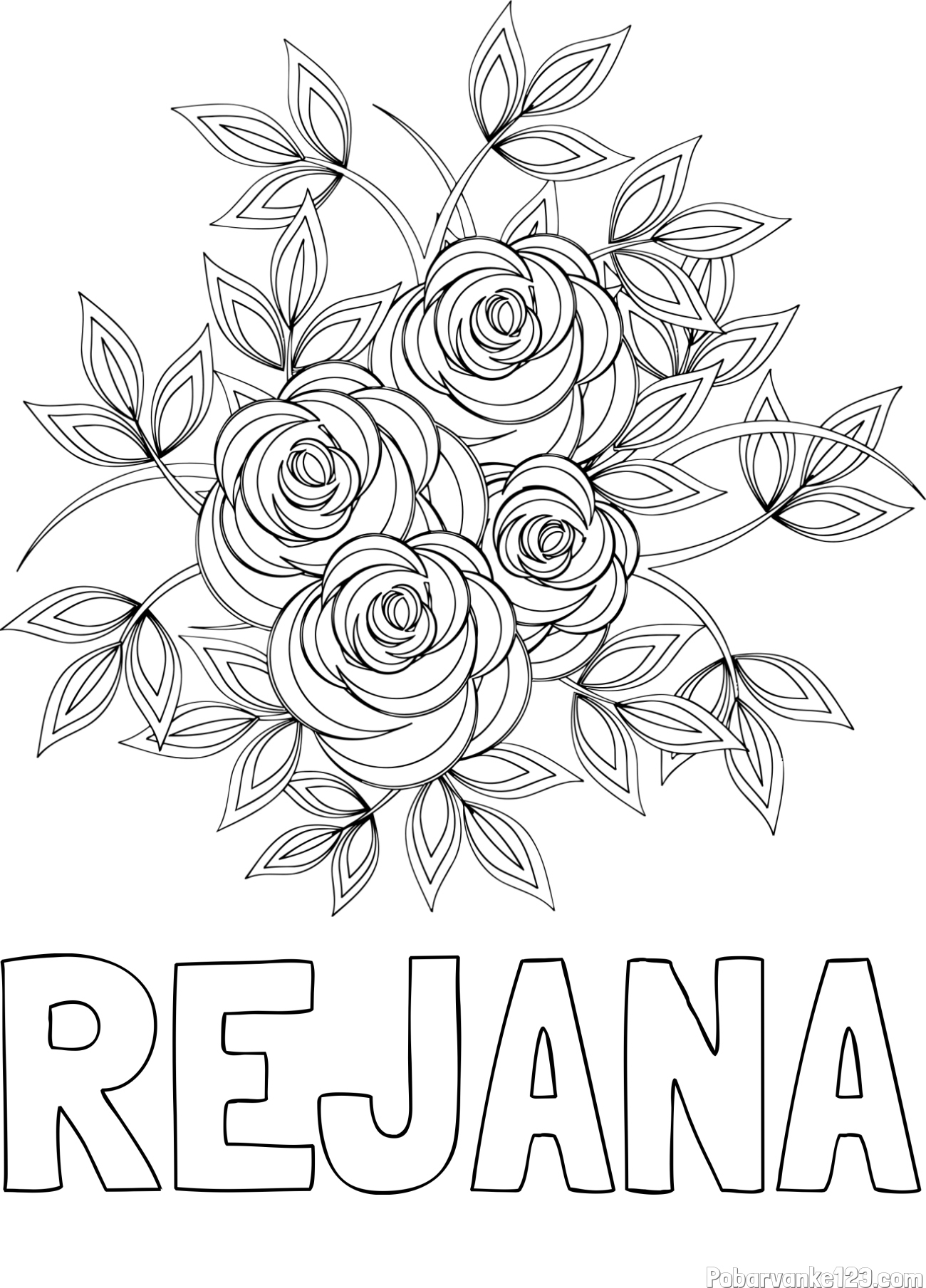 Pobarvanka imena REJANA in pobarvanka šopka vrtnic