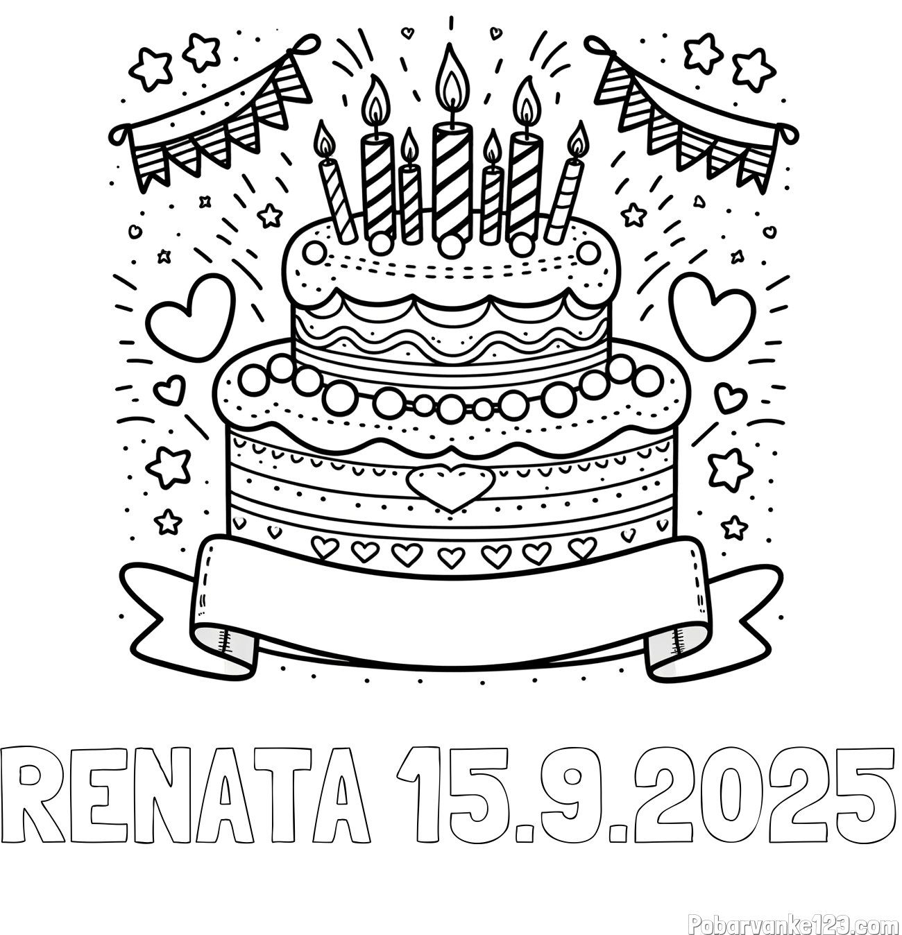 Pobarvanka imena RENATA 15.9.2025 in pobarvanka velike torte za rojstni dan