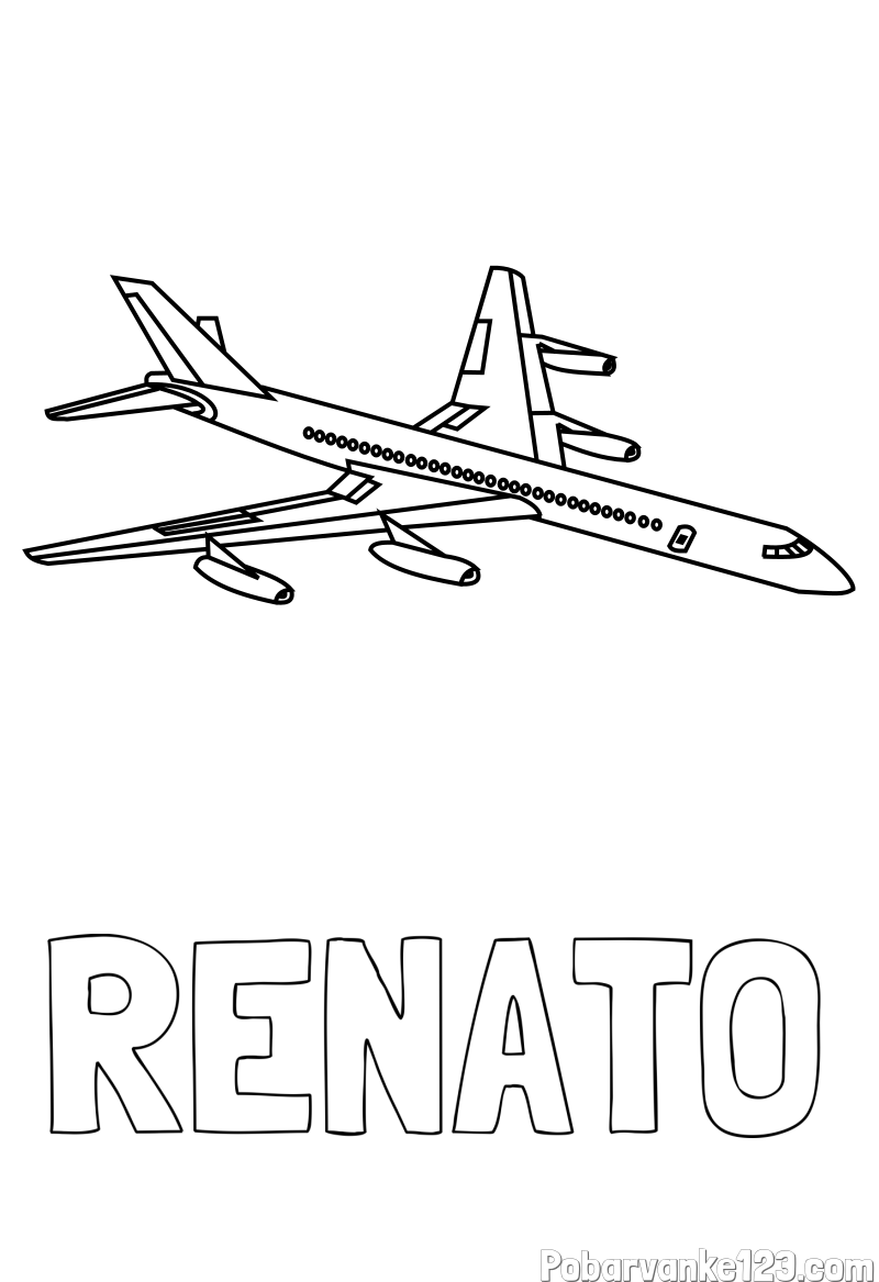 Pobarvanka imena RENATO in potniško letalo