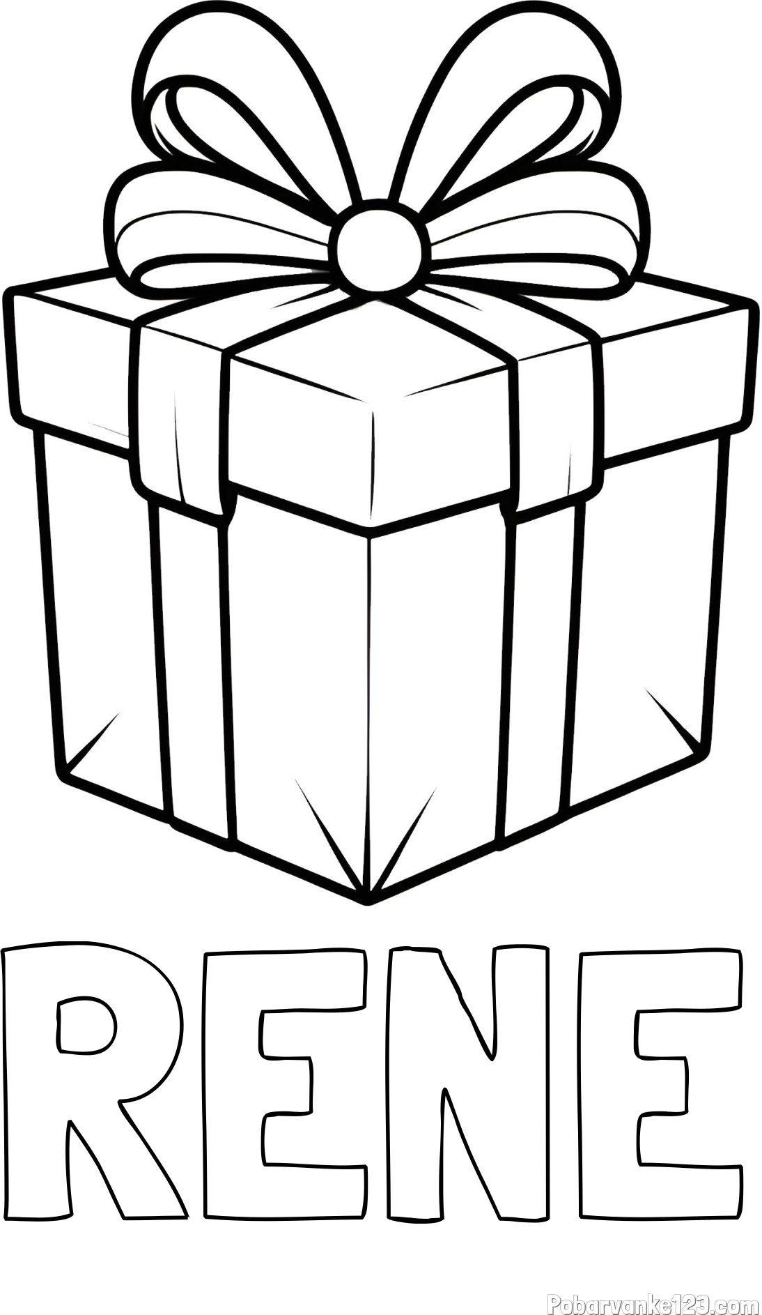 Pobarvanka imena RENE in pobarvanka darilne škatle s pentljo