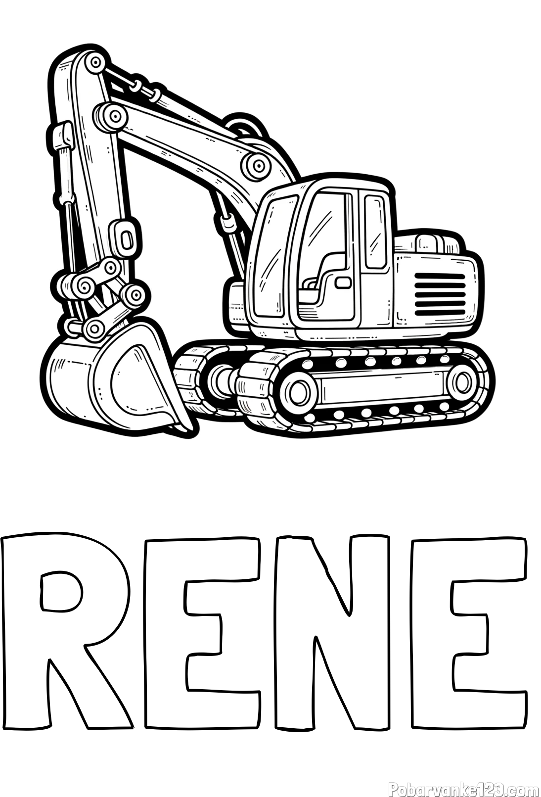 Pobarvanka imena RENE in pobarvanka velikega delovnega stroja - bagra