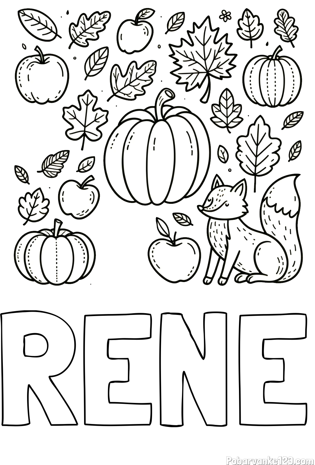 Pobarvanka imena RENE in pobarvanka z motivom jeseni