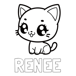 Online izdelana pobarvanka - Pobarvanka imena RENEE in pobarvnaka ljubke muce v anime slogu