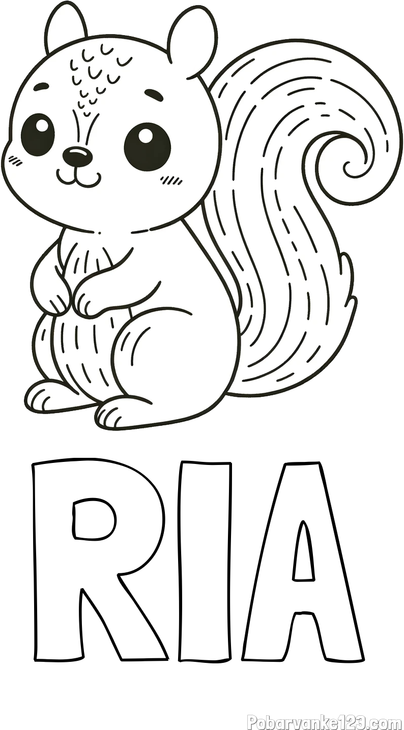 Pobarvanka imena RIA in otroška pobarvanka veveričke