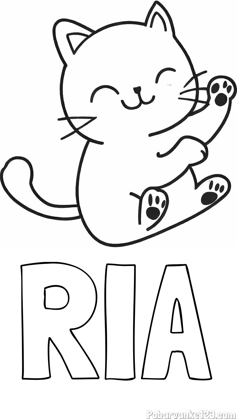 Pobarvanka imena RIA in pobarvanka razigranega mucka