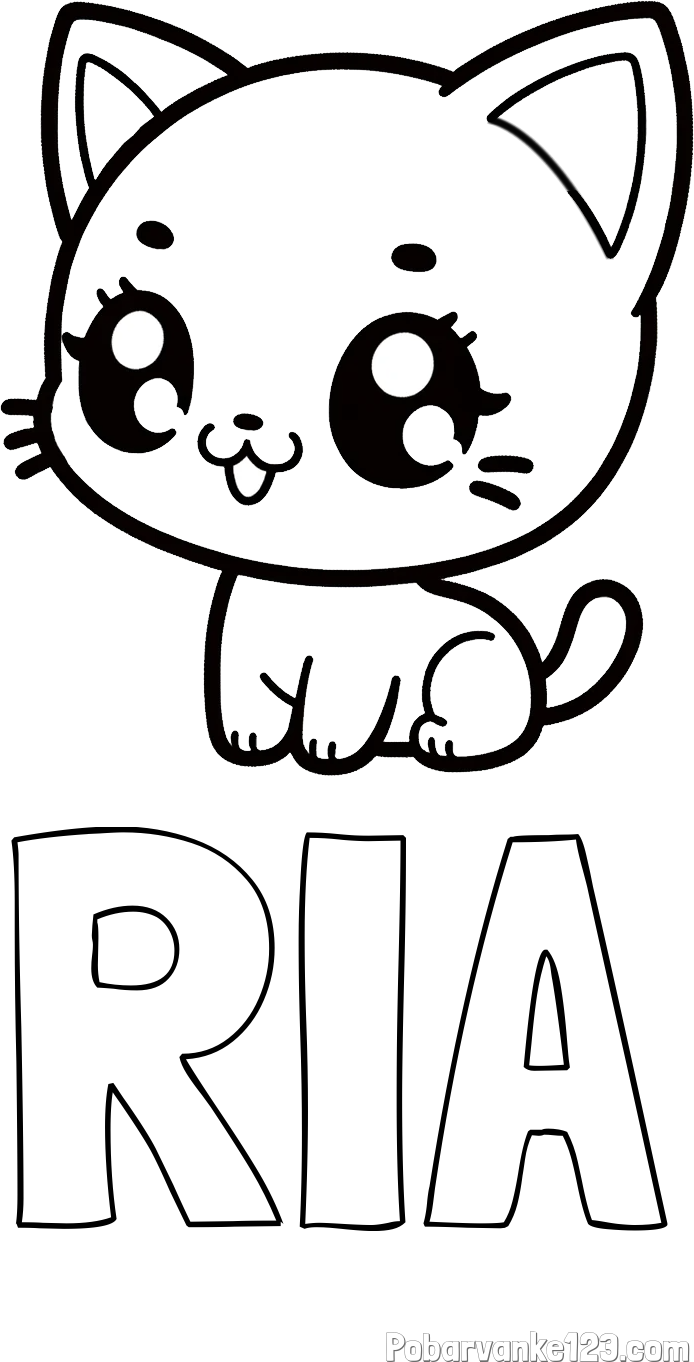 Pobarvanka imena RIA in pobarvnaka ljubke muce v anime slogu