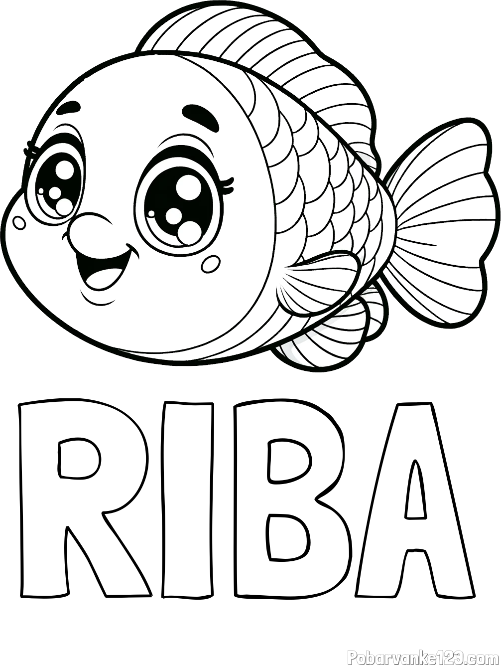 Pobarvanka imena RIBA in pobarvanka prisrčne ribe