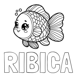 Online izdelana pobarvanka - Pobarvanka imena RIBICA in pobarvanka ribe z bujnimi plavutmi