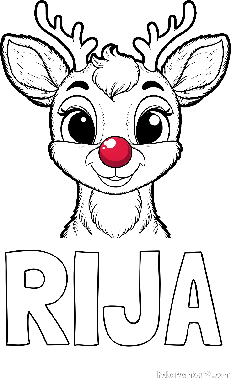 Pobarvanka imena RIJA in otroška pobarvanka simpatičnega jelenčka Rudolfa