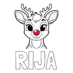 Online izdelana pobarvanka - Pobarvanka imena RIJA in otroška pobarvanka simpatičnega jelenčka Rudolfa