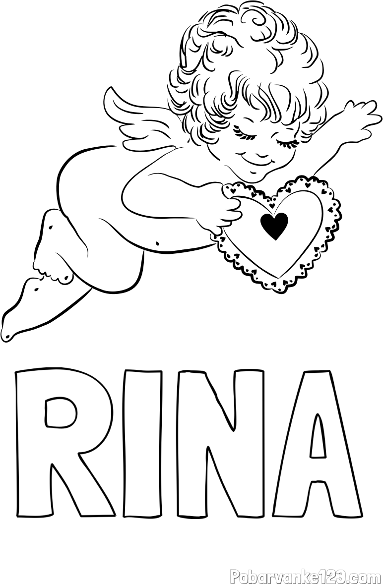Pobarvanka imena RINA in pobarvanka angela s srčkom