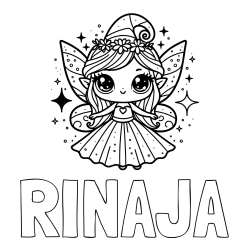 Online izdelana pobarvanka - Pobarvanka imena RINAJA in prikupna čarobna vila
